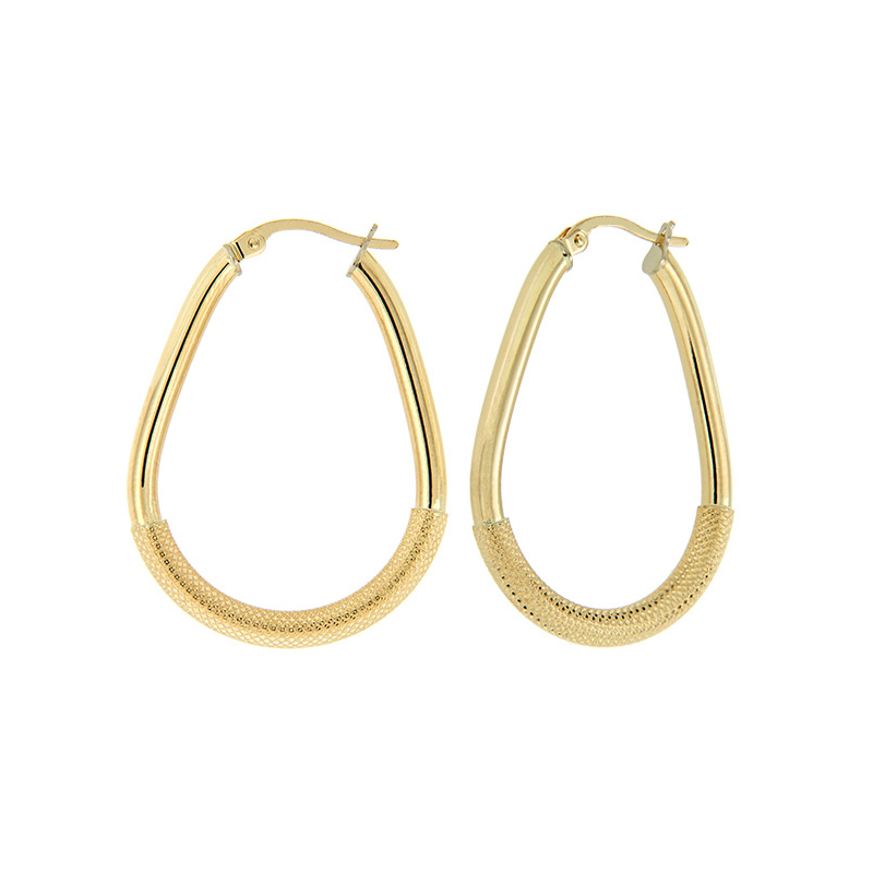 9KT Yellow Gold Hoop Fancy Oval Shape Earrings – 20mm