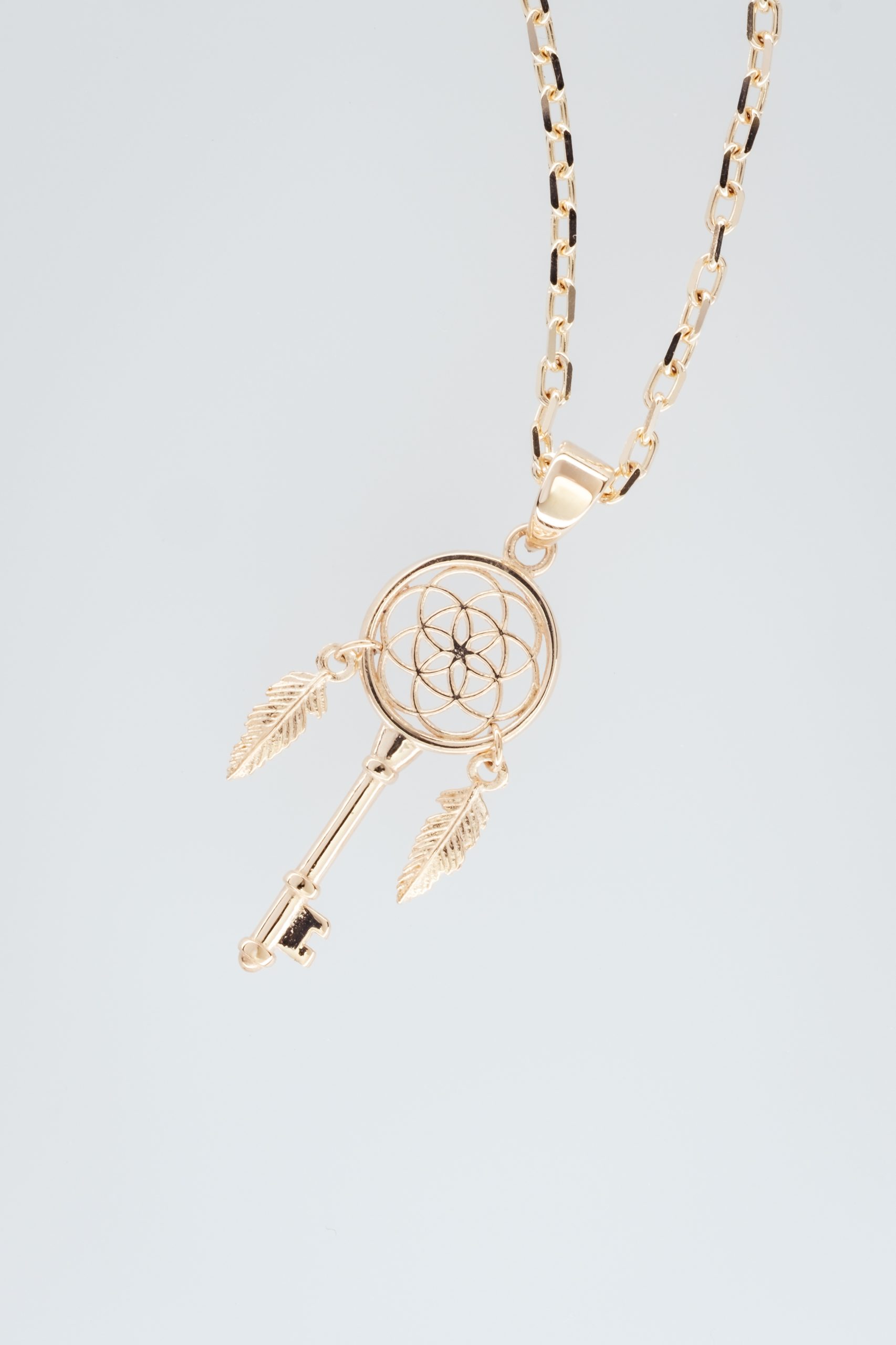 9KT Yellow Gold Key Dream Catcher Pendant