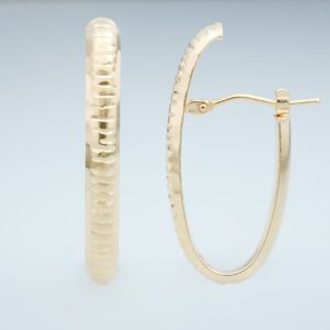 9KT Yellow Gold Elongated Hoop Earrings With Pattern